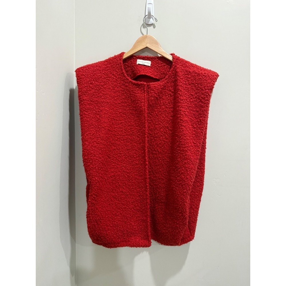 Oversized Red Bouclé Sleeveless Vest